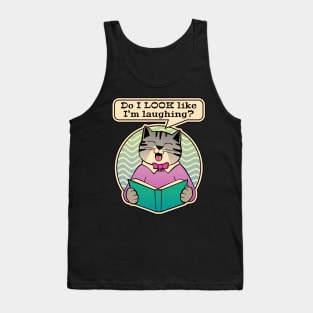 Laughing Cat Reading Book Joke Tank Top